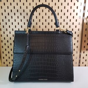Modern Picnic The Large Luncher Lunchbox Tote with strap Black Croc quiet luxury